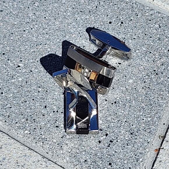 Vintage Rectangle Diamond Polished Stainless Steel Titanium 18k Gold Cufflinks - Picture 8 of 12